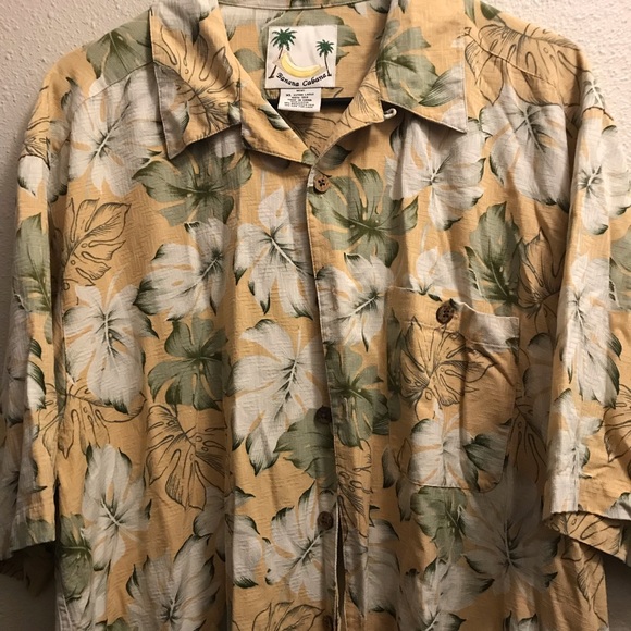Banana Cabana XL 100% Silk Hawaiian Shirt Preowned - Picture 1 of 7